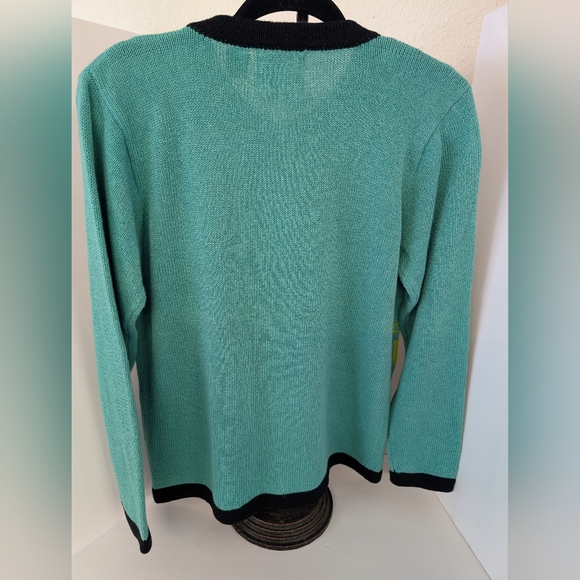 Sweater Teal Black Pink Rose Buttons And Rose And Gold Design Size S - Picture 2 of 7